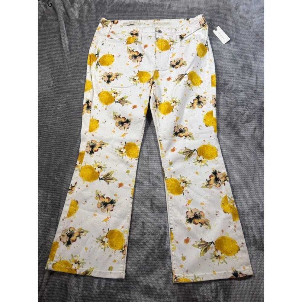 Anthropologie Pilcro The Letterpress Lemon Floral Boot Jeans Womens White 32X27 - Picture 1 of 11